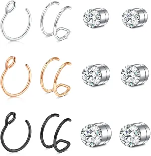 JFORYOU Fake Nose Ring Fake Septum Fake Nose Ring Hoop Fake Nose Rings for Women Faux Nose Piercing Spring Clip on No Pierced Non Piercing Faux Body Piercing Jewelry for Women Men