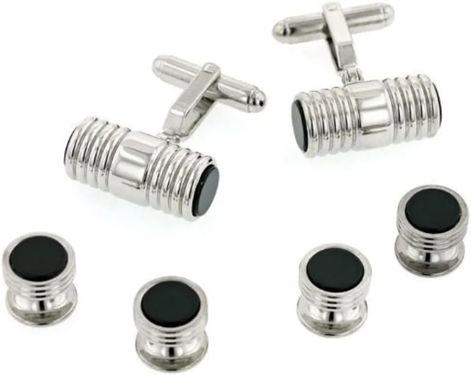JJ Weston Onyx End Set Tuxedo Cufflinks and Shirt Studs. Made in The USA.