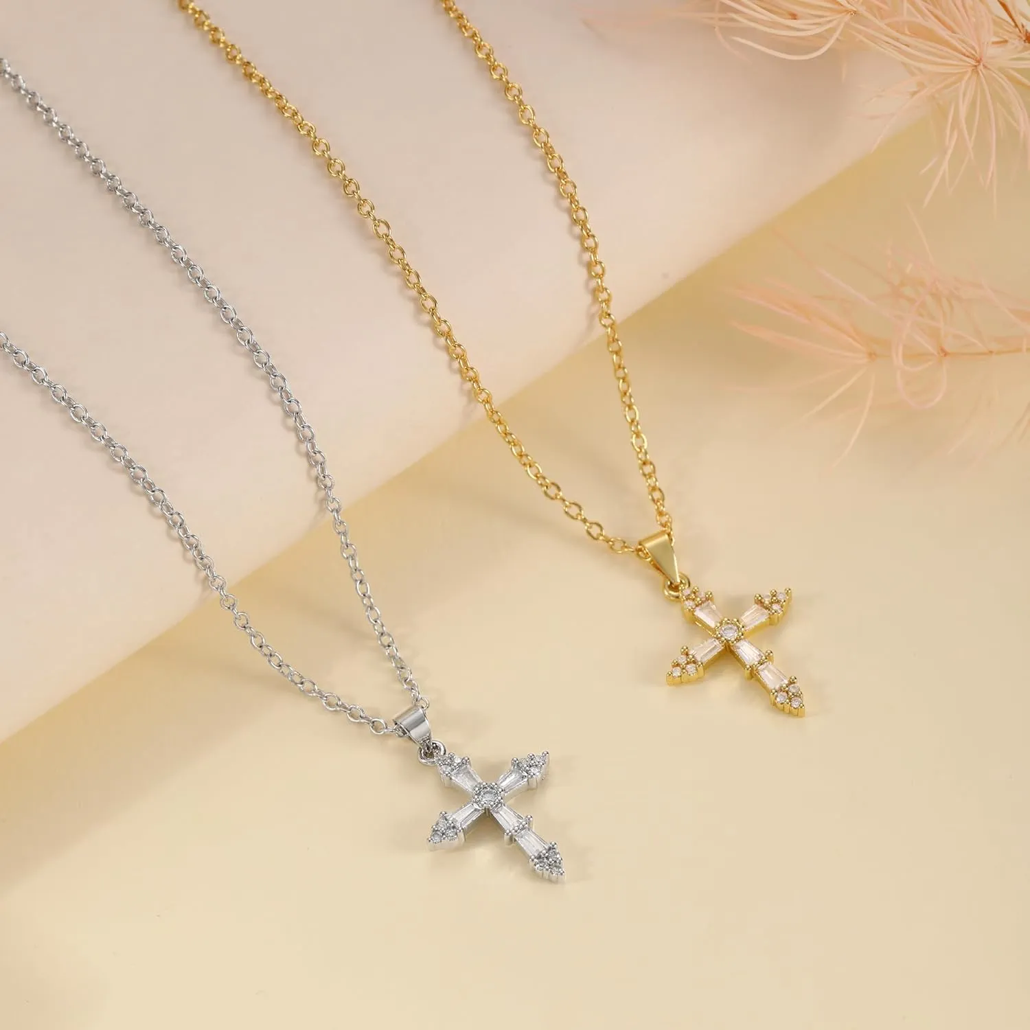 JSJOY Cross Necklace for Women Non Tarnish Dainty 18K Gold/White Gold Plated Diamond Corss Necklaces Baptism Christian Gifts Religious Birthday Gifts for Women Jewelry
