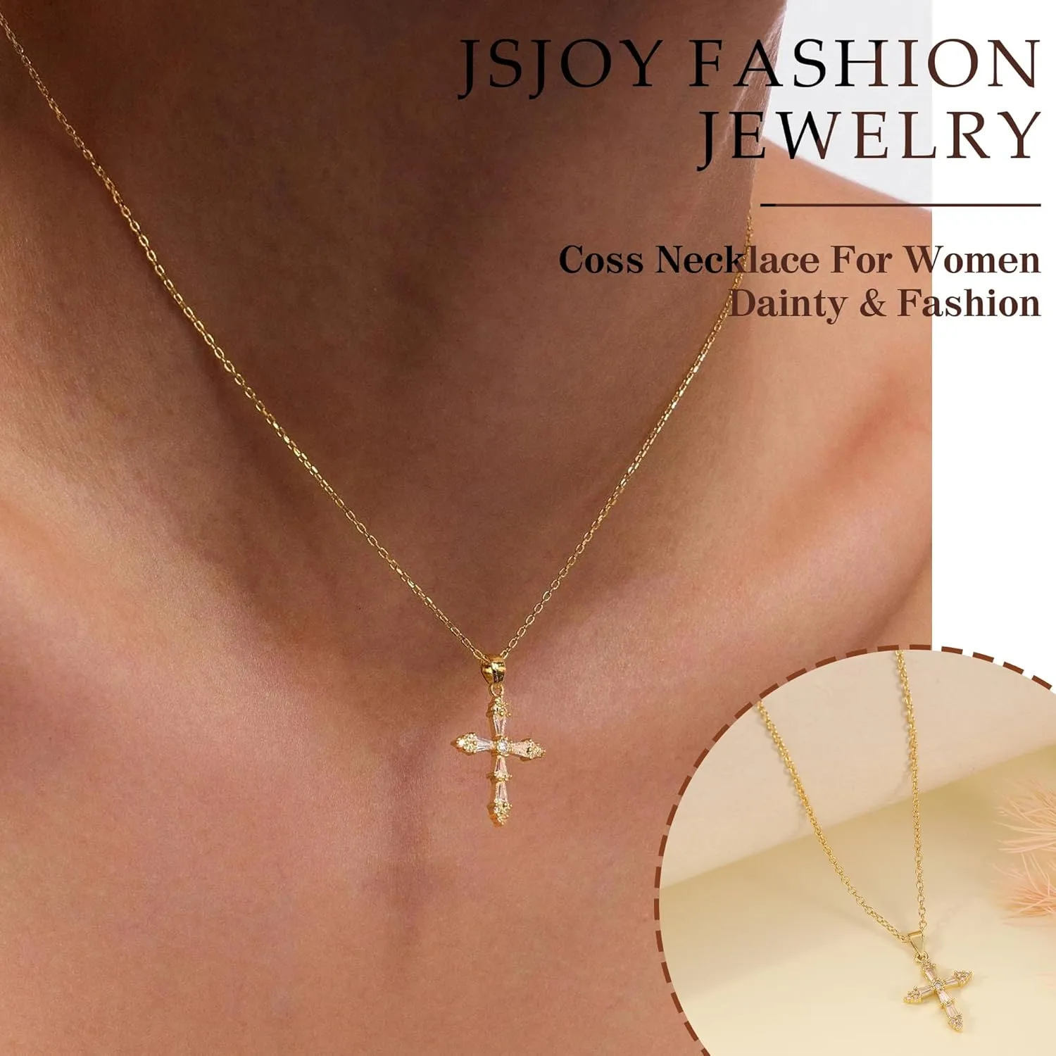 JSJOY Cross Necklace for Women Non Tarnish Dainty 18K Gold/White Gold Plated Diamond Corss Necklaces Baptism Christian Gifts Religious Birthday Gifts for Women Jewelry