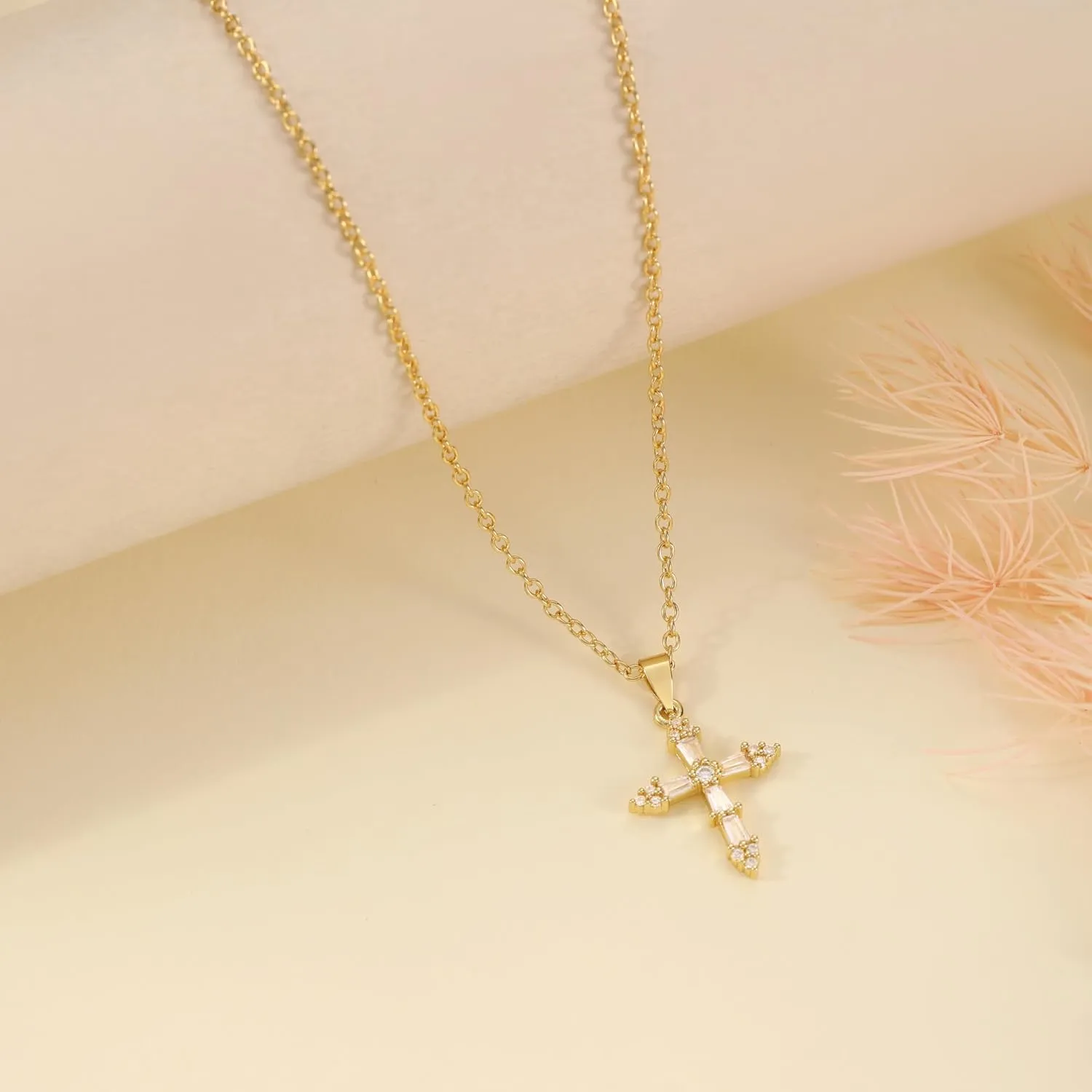 JSJOY Cross Necklace for Women Non Tarnish Dainty 18K Gold/White Gold Plated Diamond Corss Necklaces Baptism Christian Gifts Religious Birthday Gifts for Women Jewelry