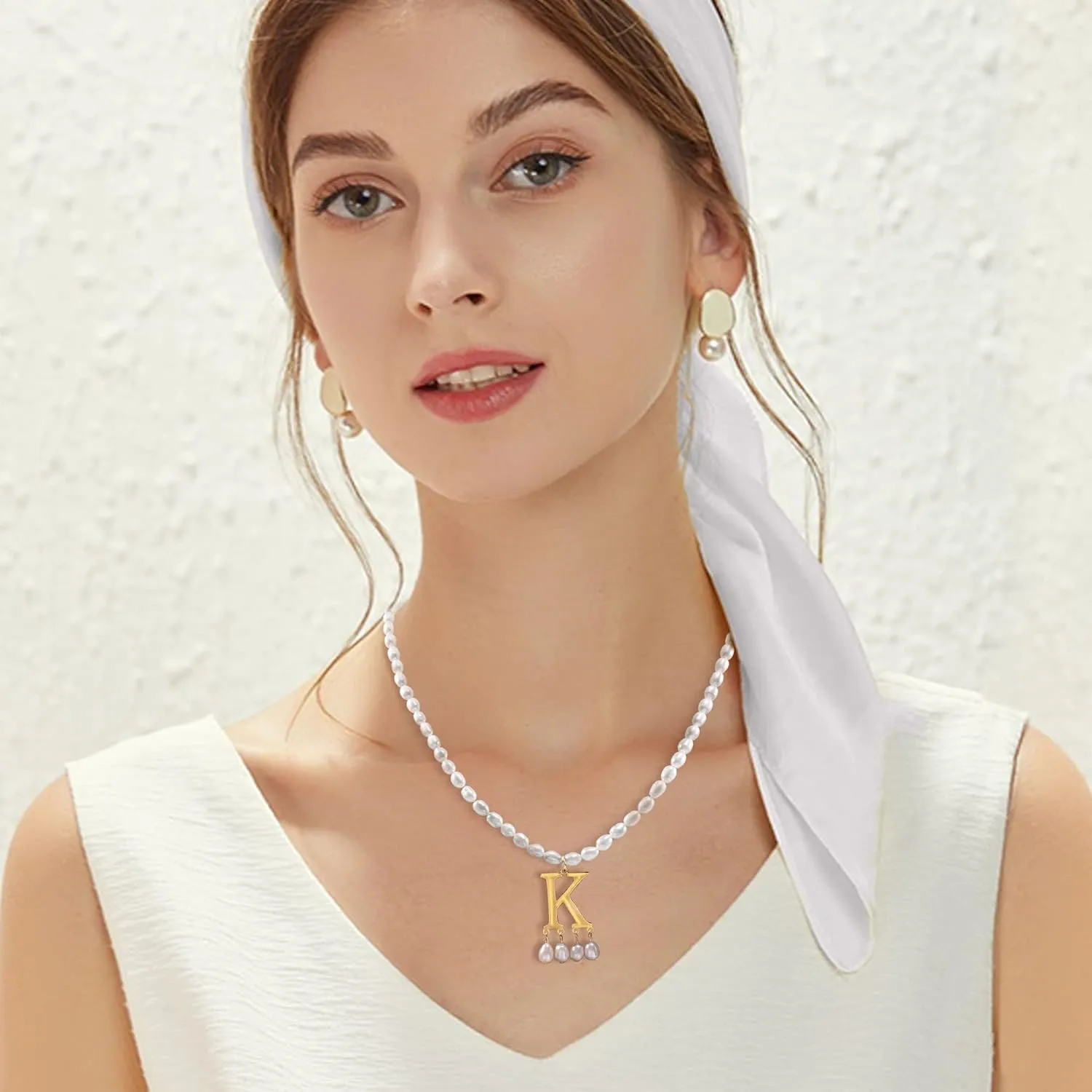 JSJOY Freshwater Pearl Necklace for Women 925 Sterling Silver Gold Initial A-Z Necklaces Anne Boleyn Necklaces Mother's Day Gifts Graduation Gifts 2025 Birthday Gifts for Her