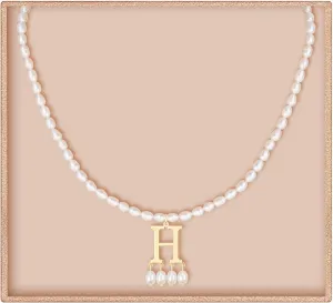 JSJOY Freshwater Pearl Necklace for Women 925 Sterling Silver Gold Initial A-Z Necklaces Anne Boleyn Necklaces Mother's Day Gifts Graduation Gifts 2025 Birthday Gifts for Her