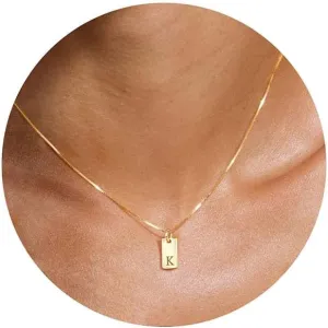 JSJOY Sterling Silver Necklace for Women Dainty Initial K Necklace Square Letter Pendant Minimalist Tag Necklace Graduation Gifts for Her Teen Girls Birthday Jewelry Gifts