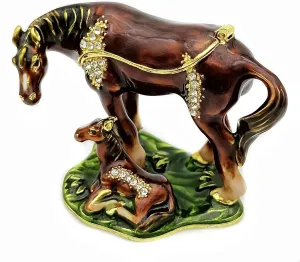 JWT Astyle Thoroughbred Horse Hinged Trinket Boxes with Crystals.Collectible Animal Jewelry Box .Necklace Rings Earrings Storage Boxes.Horse Figurines Home Decor Gifts .