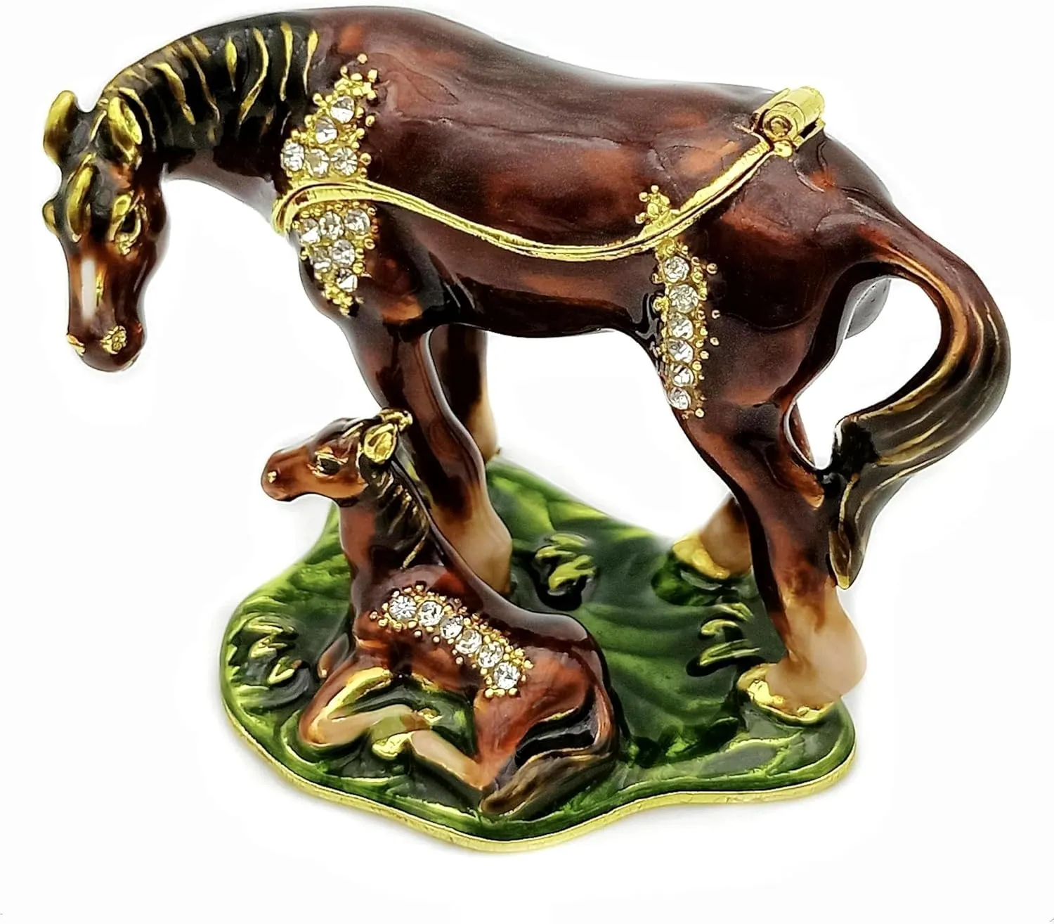 JWT Astyle Thoroughbred Horse Hinged Trinket Boxes with Crystals.Collectible Animal Jewelry Box .Necklace Rings Earrings Storage Boxes.Horse Figurines Home Decor Gifts .