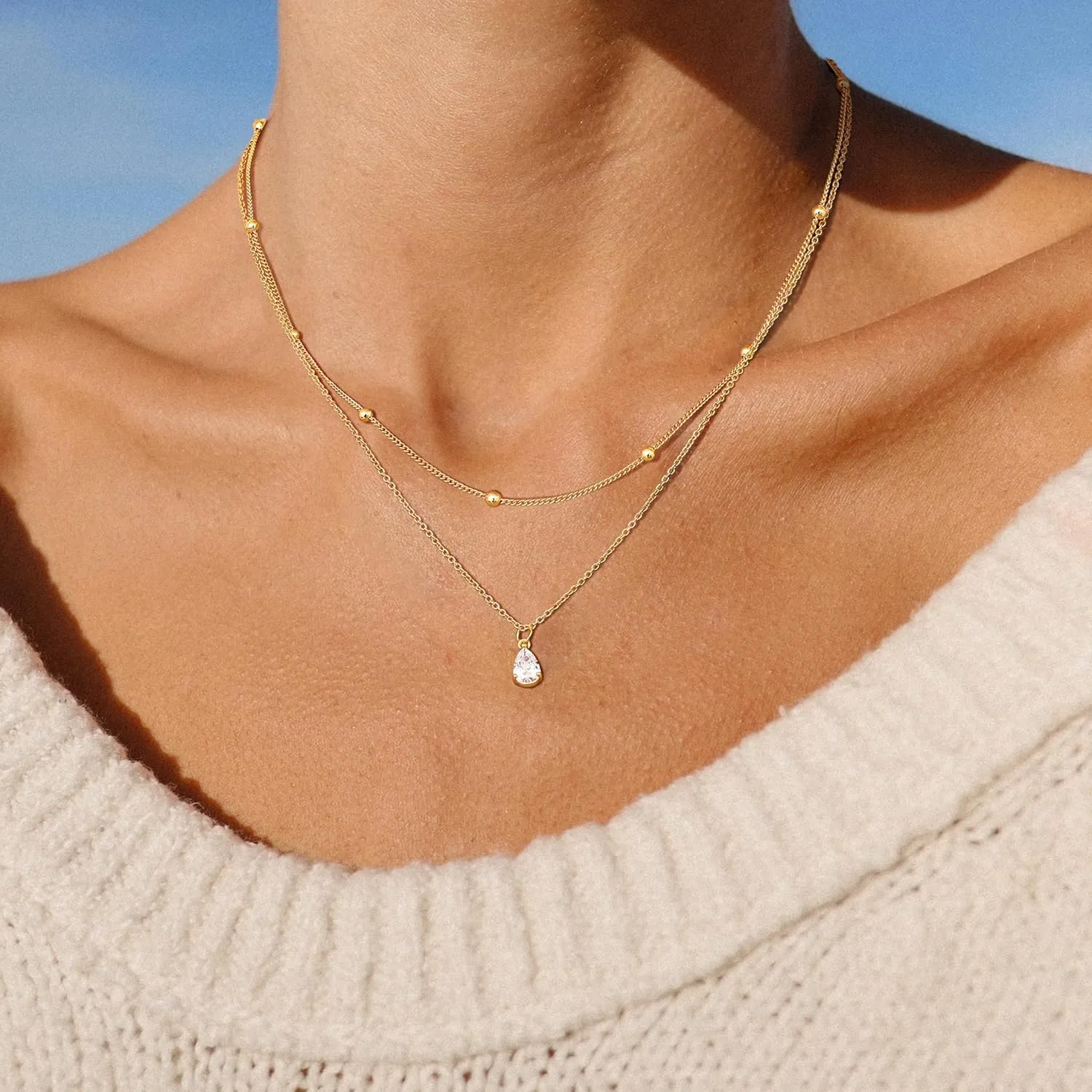 Kakonia Layered Gold Necklace for Women 14K Gold Plated Pendant Necklace Set Gold Necklace Satck Dainty Gold Chain Trendy Jewelry for Women