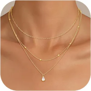 Kakonia Layered Gold Necklace for Women 14K Gold Plated Pendant Necklace Set Gold Necklace Satck Dainty Gold Chain Trendy Jewelry for Women