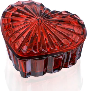 kanpura Crystal Glass Heart-Shaped Jewelry Box,Candy Box with Lid,Women's Covered Earrings Necklace Chest Trinket Storage Box, Glass Storage Jar Gift Box for Women and Girls(Burgundy)