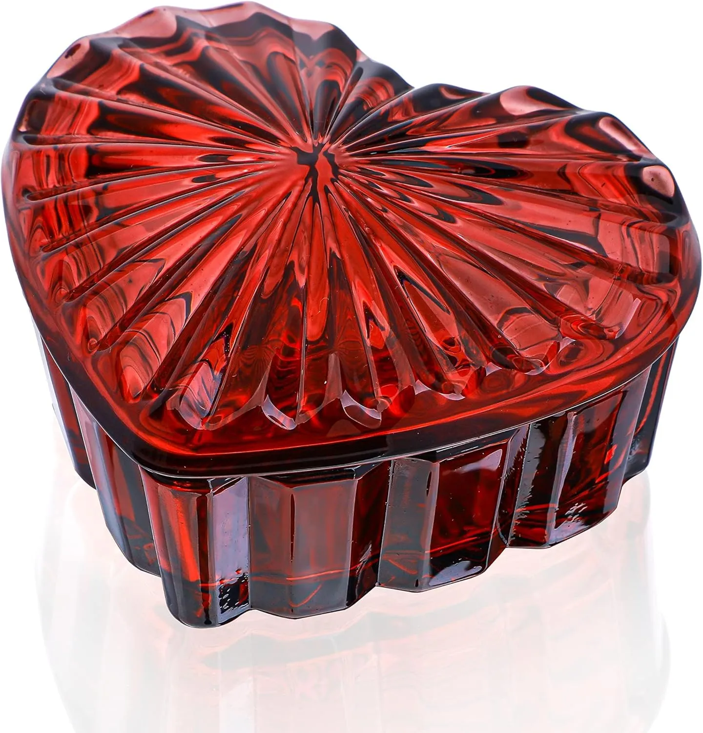 kanpura Crystal Glass Heart-Shaped Jewelry Box,Candy Box with Lid,Women's Covered Earrings Necklace Chest Trinket Storage Box, Glass Storage Jar Gift Box for Women and Girls(Burgundy)