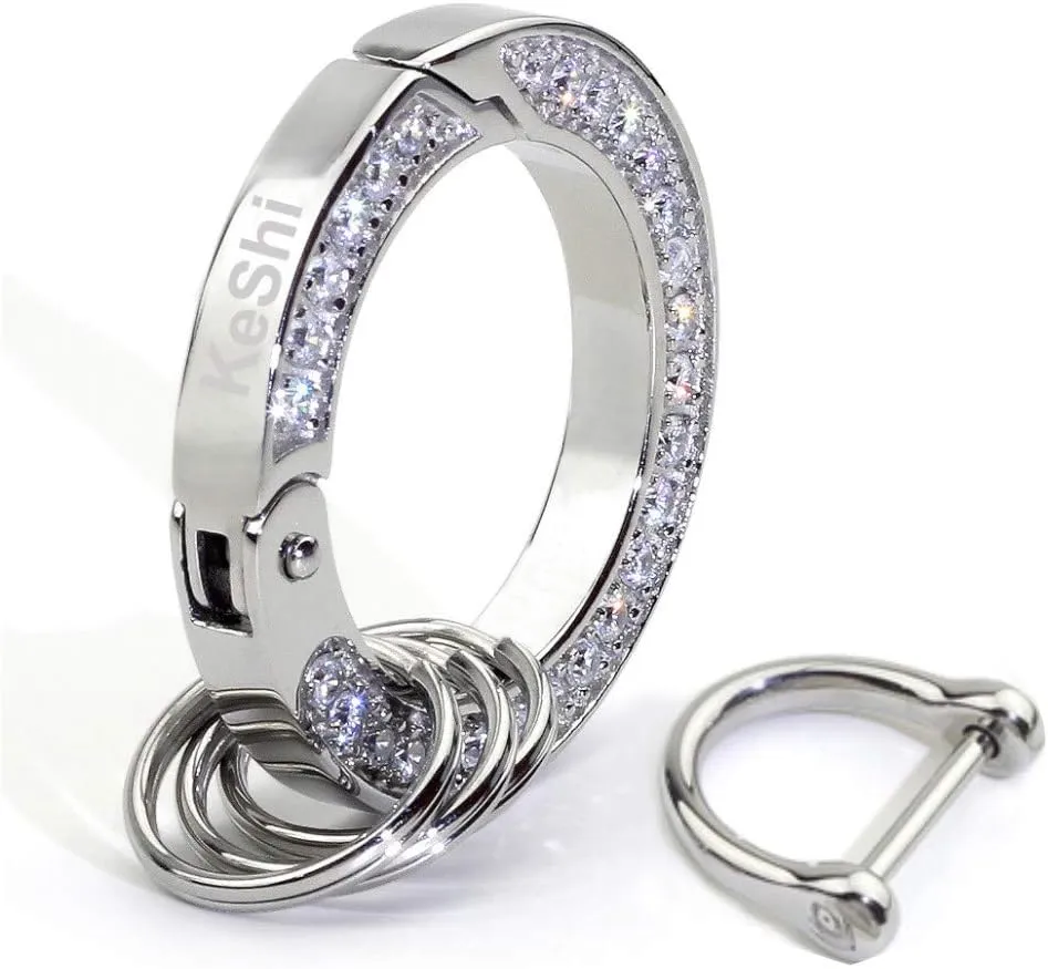KeShi Bling Bling Rhinestones Car keychain, Carabiner, Keychain, Key Ring, Charm Chain, Charm Ring, with 3 Flat Style Key Rings