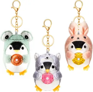 Kigeli 3 Pcs Cute Stuffed Penguin Keychain Plush Keychain Stuffed Animals Frog Bunny Dog costume Lovely Animal Pendant for Birthday Gift Backpack Car Key Decoration, 3 x 5.5 Inch