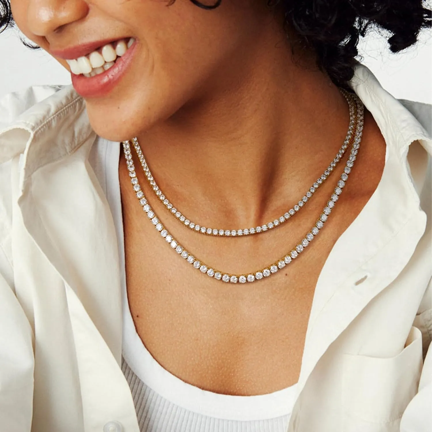 KissYan Tennis Necklaces for Women Men, 14K Gold/Silver Plated Simulated Diamond Chain Round Cubic Zirconia Choker Dainty Jewelry Gift