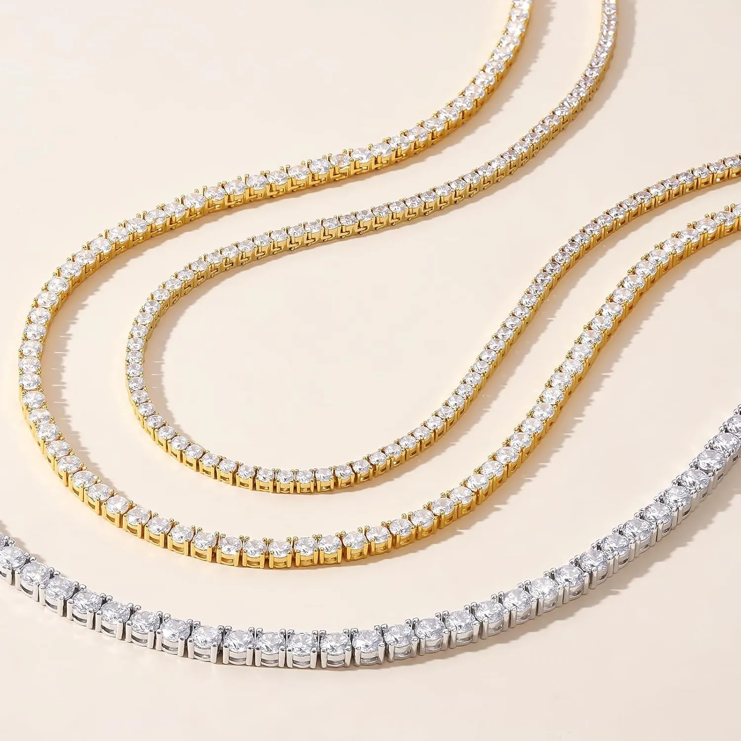 KissYan Tennis Necklaces for Women Men, 14K Gold/Silver Plated Simulated Diamond Chain Round Cubic Zirconia Choker Dainty Jewelry Gift