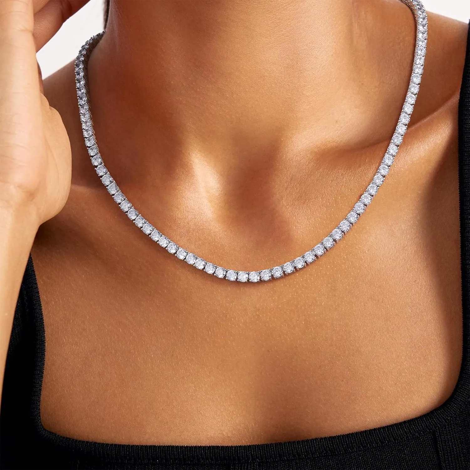 KissYan Tennis Necklaces for Women Men, 14K Gold/Silver Plated Simulated Diamond Chain Round Cubic Zirconia Choker Dainty Jewelry Gift