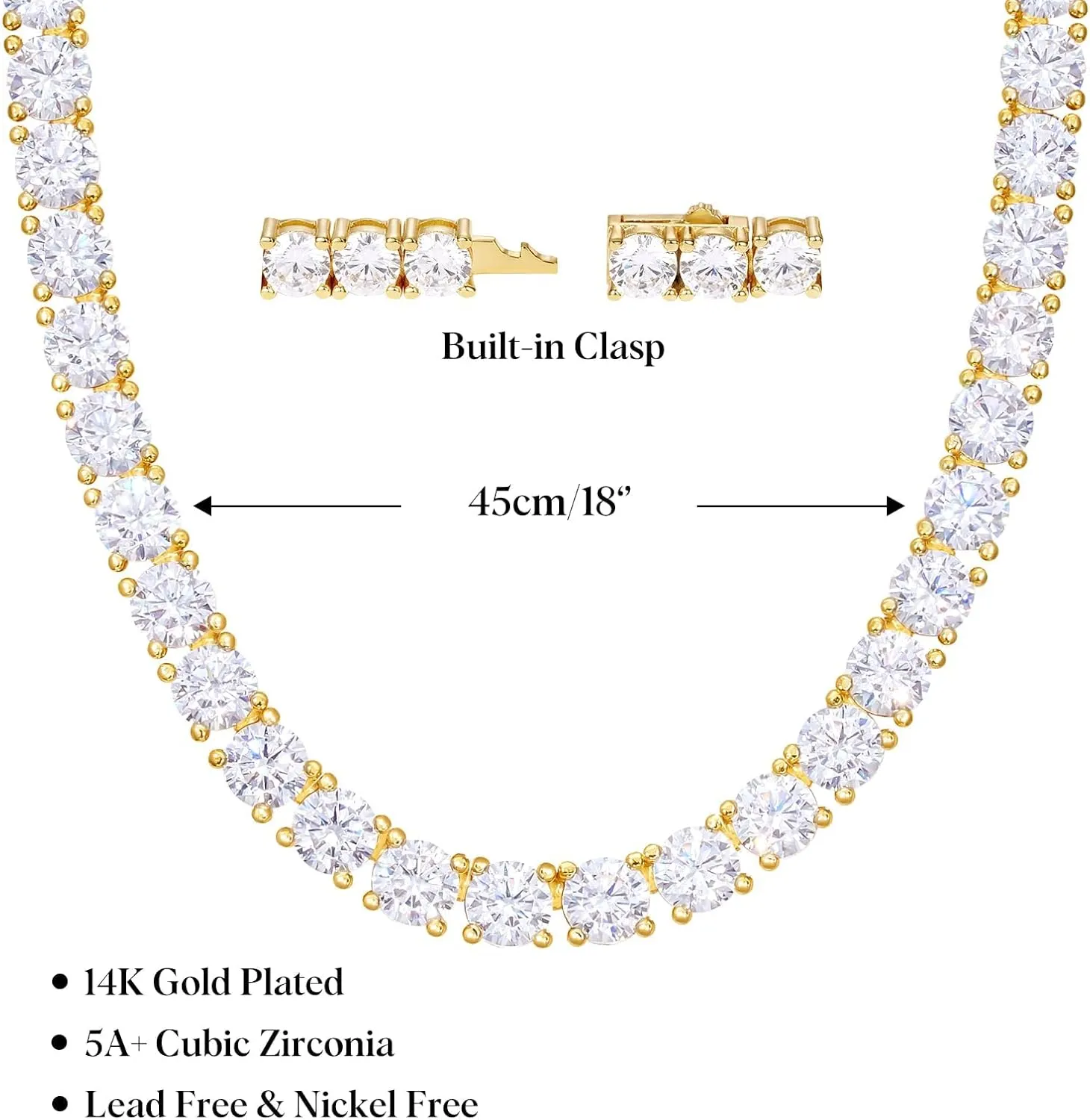 KissYan Tennis Necklaces for Women Men, 14K Gold/Silver Plated Simulated Diamond Chain Round Cubic Zirconia Choker Dainty Jewelry Gift
