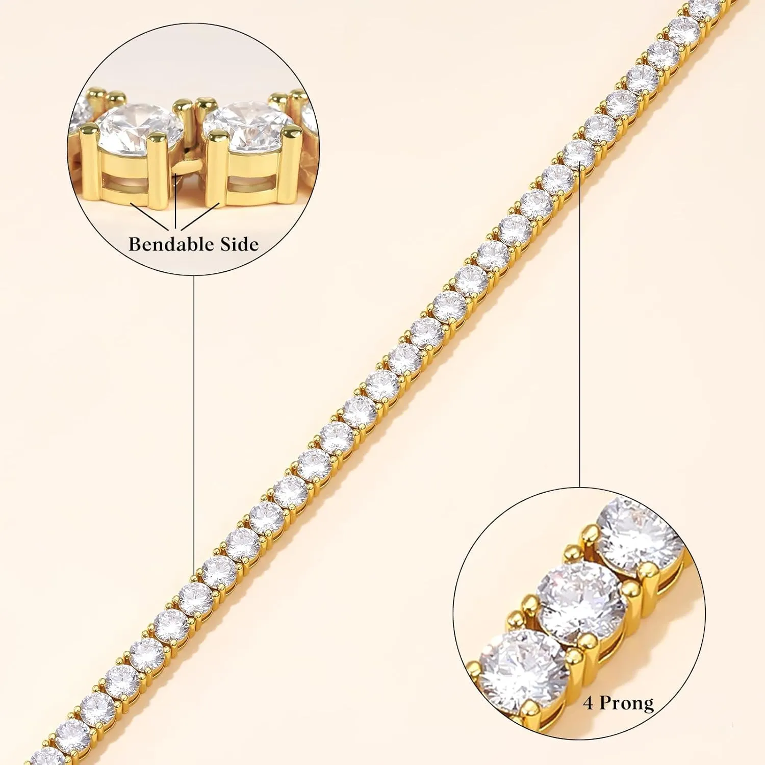 KissYan Tennis Necklaces for Women Men, 14K Gold/Silver Plated Simulated Diamond Chain Round Cubic Zirconia Choker Dainty Jewelry Gift