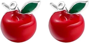 Kokoma Tiny Apple Stud Earrings 925 Sterling Silver Pins Christmas Earrings Cute Fruit Cartilage Earrings Tragus Piercing Studs Christmas Eve Ear Jewelry for Women