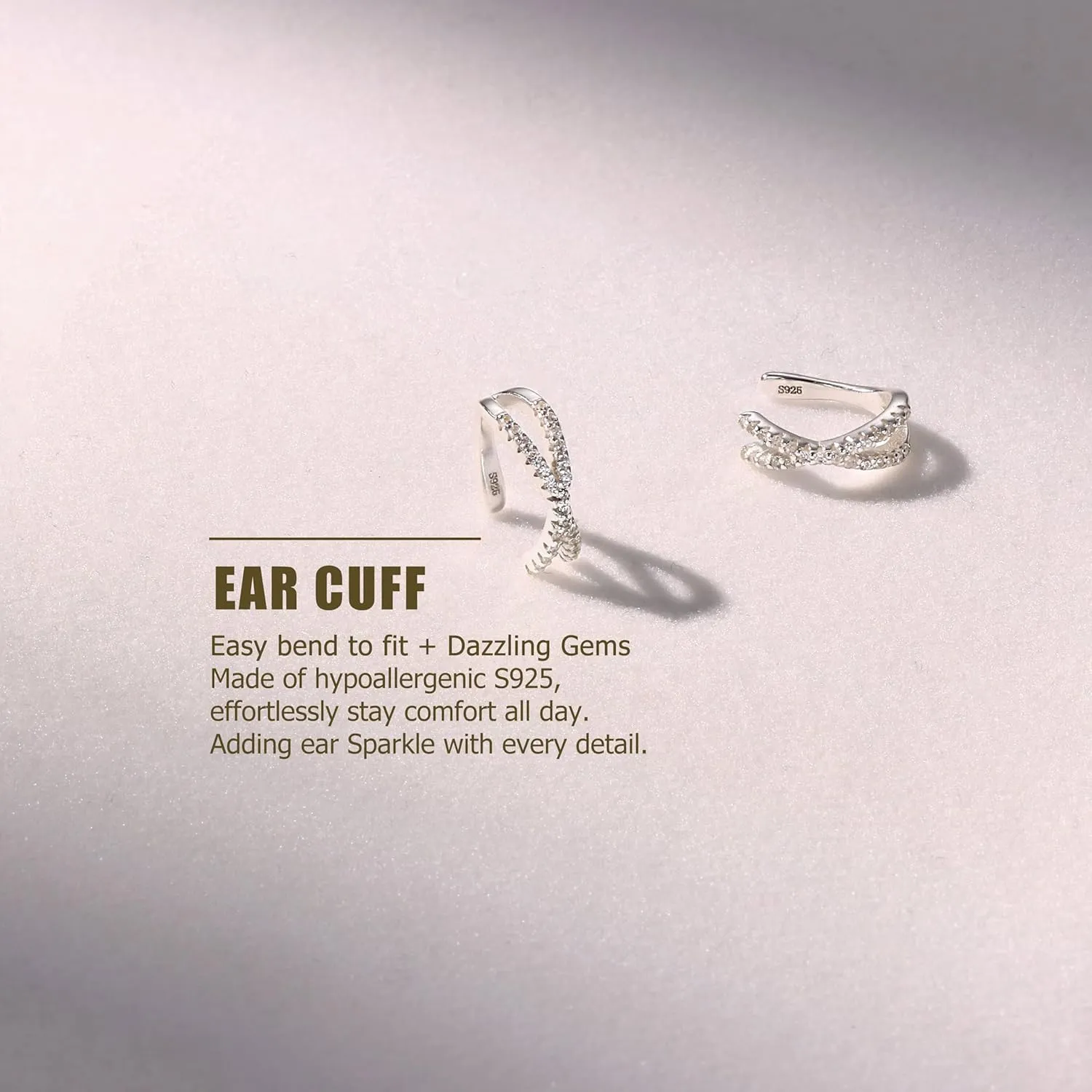KRFY 2Pcs Adjustable Ear Cuff S925 Sterling Silver Ear Cuffs Non Piercing Cuff Earrings for Women 5A Cubic Zirconia Clip On Cartilage Helix Conch Fake Earrings Hypoallergenic