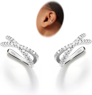 KRFY 2Pcs Adjustable Ear Cuff S925 Sterling Silver Ear Cuffs Non Piercing Cuff Earrings for Women 5A Cubic Zirconia Clip On Cartilage Helix Conch Fake Earrings Hypoallergenic