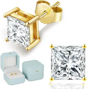KRKC 0.6-3ct Princess Cut Moissanite Stud Earrings for Women, D Color VVS1 Clarity Lab Created Diamond Solitaire 14K White Gold Hypoallergenic Vermeil S925 Sterling Silver Earrings Women Men