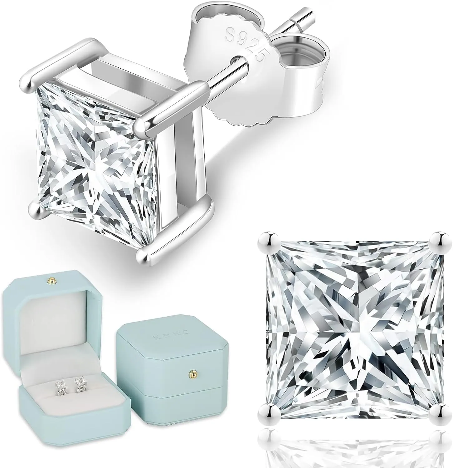KRKC 0.6-3ct Princess Cut Moissanite Stud Earrings for Women, D Color VVS1 Clarity Lab Created Diamond Solitaire 14K White Gold Hypoallergenic Vermeil S925 Sterling Silver Earrings Women Men