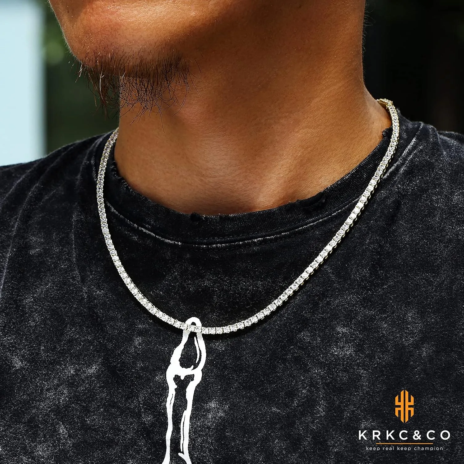 KRKC&CO 3/4/5mm Tennis Chain for Men, Gold/White Gold Necklace, Iced Out Prong-Setting 5A Cubic Zirconia Stones Hip Hop Rappers,   