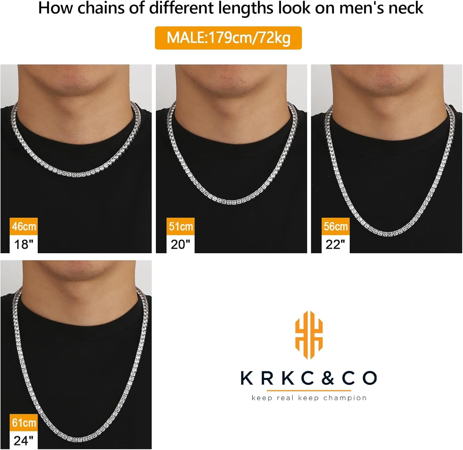 KRKC&CO 3/4/5mm Tennis Chain for Men, Gold/White Gold Necklace, Iced Out Prong-Setting 5A Cubic Zirconia Stones Hip Hop Rappers,   