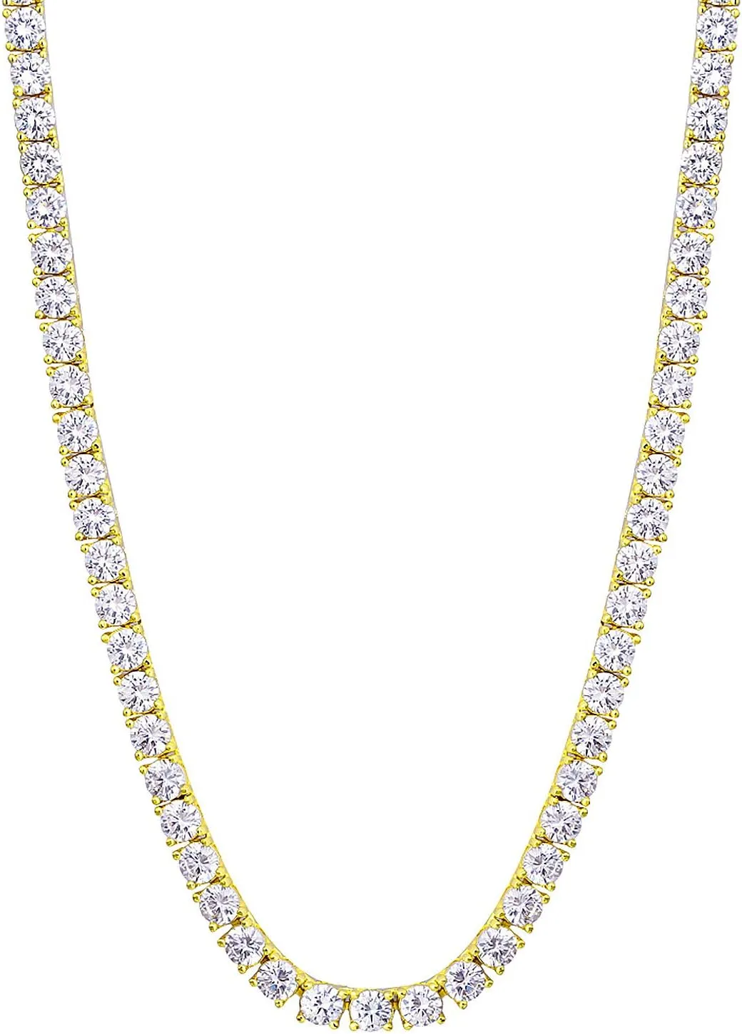 KRKC&CO 3/4/5mm Tennis Chain for Men, Gold/White Gold Necklace, Iced Out Prong-Setting 5A Cubic Zirconia Stones Hip Hop Rappers,   