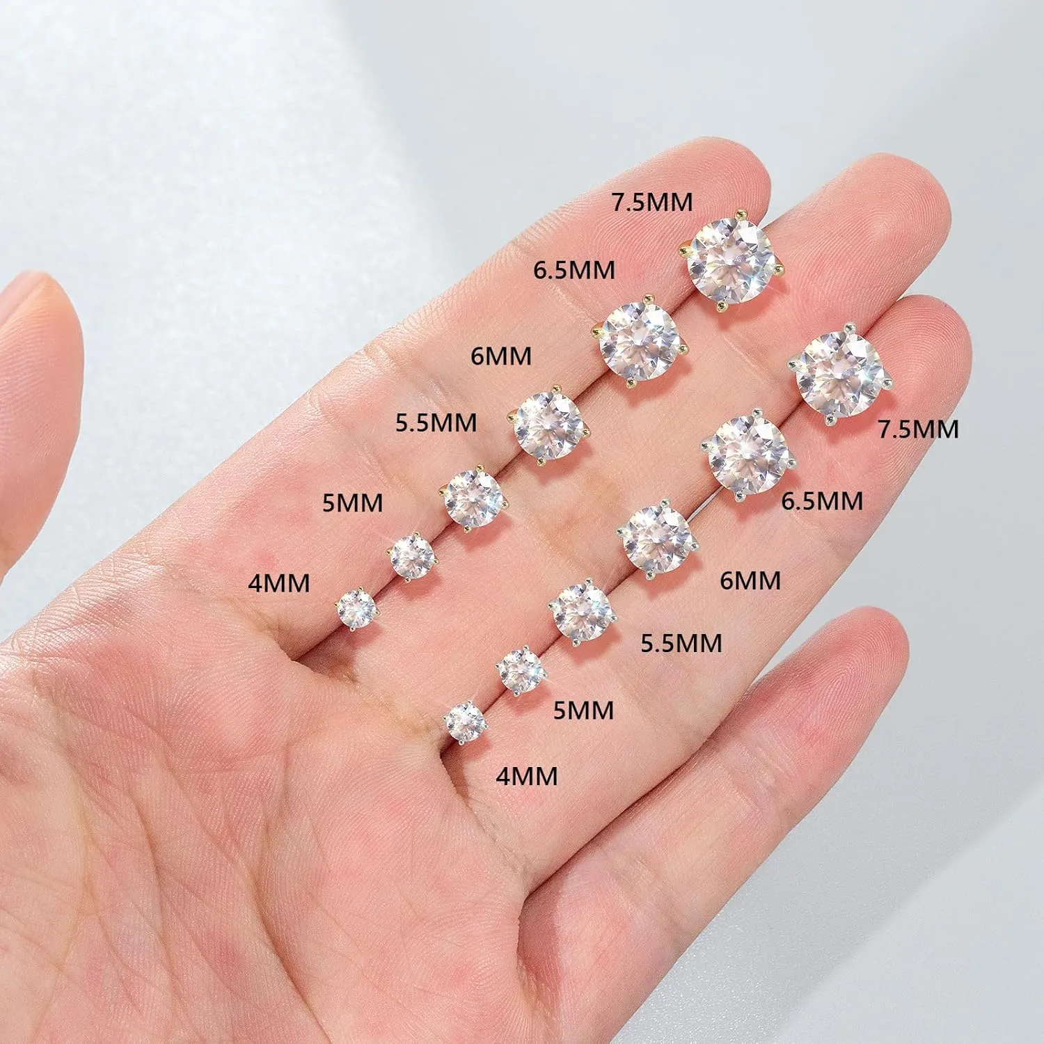 KRKC&CO Moissanite Studs Earrings, Sparkly Earrings, S925 Sterling Silver, 4-Prong, 0.6-3CT, D Color, VVS1, 14K White Jewelry Gift for Women