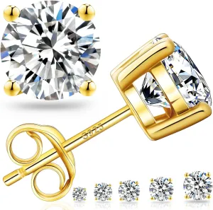 KRKC&CO Moissanite Studs Earrings, Sparkly Earrings, S925 Sterling Silver, 4-Prong, 0.6-3CT, D Color, VVS1, 14K White Jewelry Gift for Women