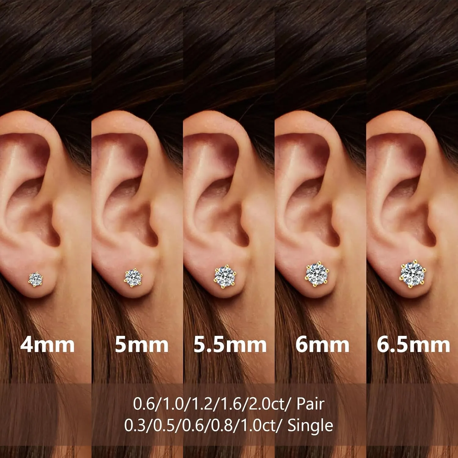 KRKC&CO Moissanite Studs Earrings, Sparkly Lab Created Earrings, S925 Sterling Silver, 6-Prong, 0.6-3CT, D Color, VVS1, 14K White Jewelry Gifts for Women