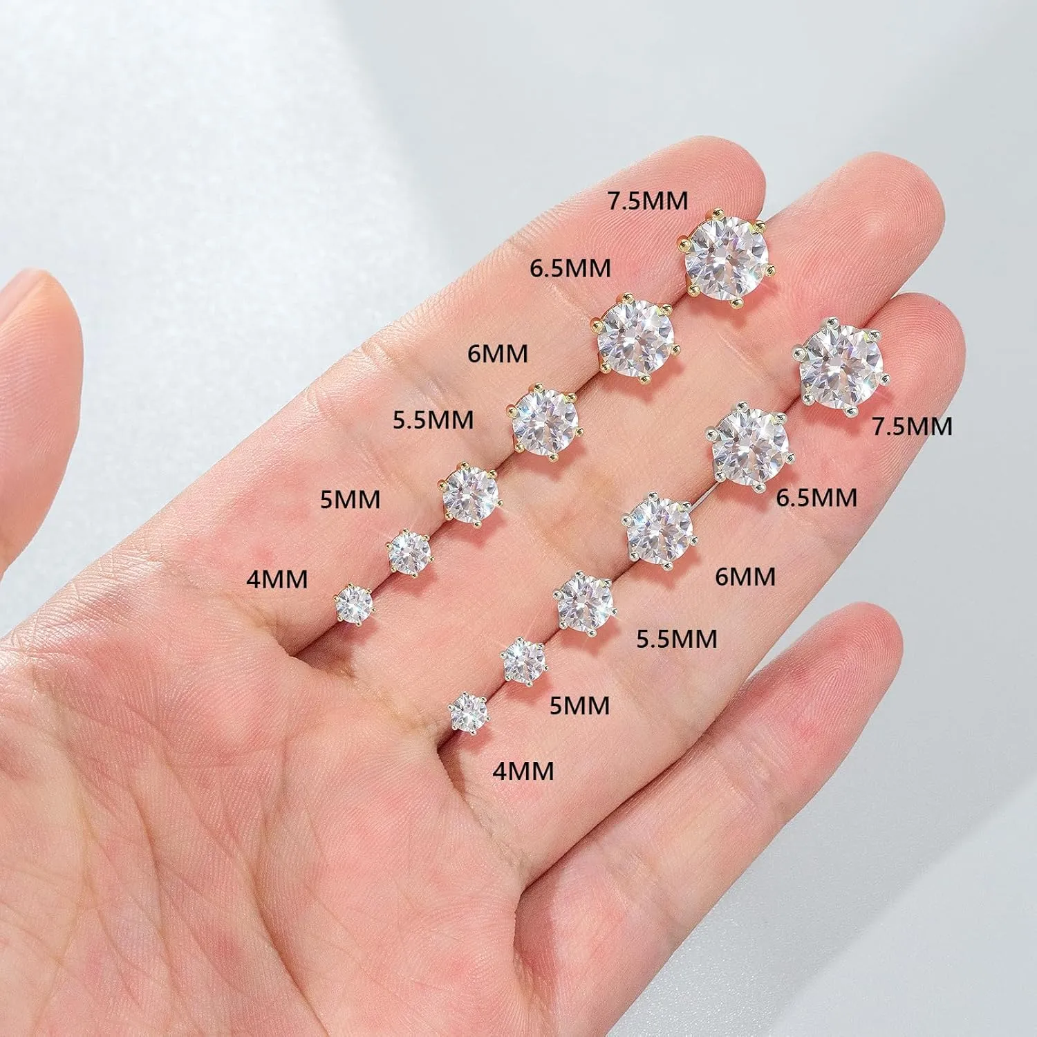 KRKC&CO Moissanite Studs Earrings, Sparkly Lab Created Earrings, S925 Sterling Silver, 6-Prong, 0.6-3CT, D Color, VVS1, 14K White Jewelry Gifts for Women