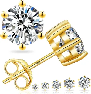 KRKC&CO Moissanite Studs Earrings, Sparkly Lab Created Earrings, S925 Sterling Silver, 6-Prong, 0.6-3CT, D Color, VVS1, 14K White Jewelry Gifts for Women