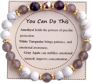 KSQS Healing Stone Bead Bracelet for Women, Natural Gemstones Balance Protection Bracelet, Spiritual Crystal Beads Bracelet Anxiety Relief with Meaning Card