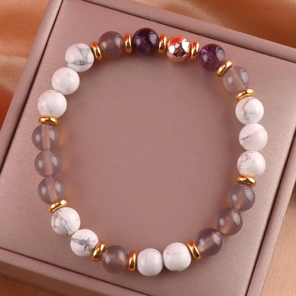 KSQS Healing Stone Bead Bracelet for Women, Natural Gemstones Balance Protection Bracelet, Spiritual Crystal Beads Bracelet Anxiety Relief with Meaning Card