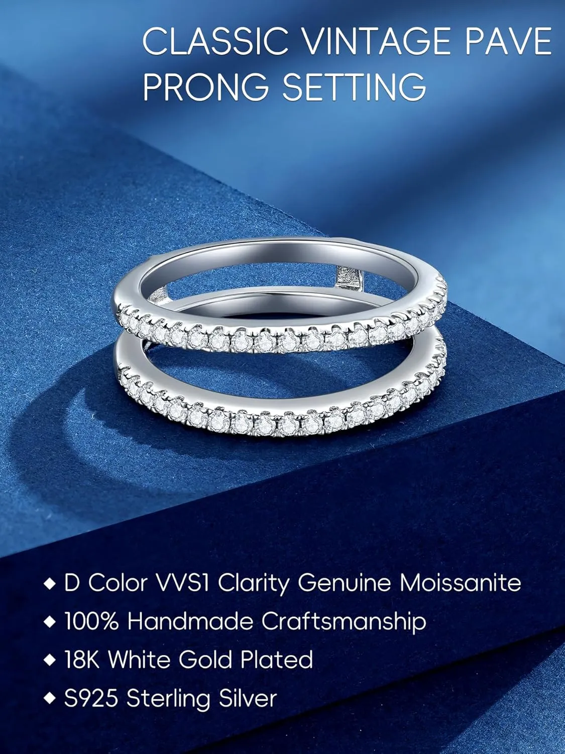 KSTYLE Moissanite Ring Enhancer Wedding Bands for Women Ring Guard for Engagement Rings, D Color VVS1 Lab Created Moissanite Rings 925 Sterling Silver Wedding Ring Protector(V-Shape)