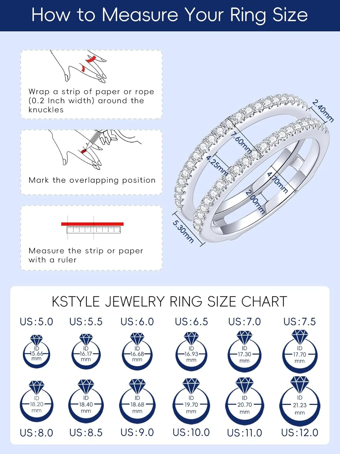 KSTYLE Moissanite Ring Enhancer Wedding Bands for Women Ring Guard for Engagement Rings, D Color VVS1 Lab Created Moissanite Rings 925 Sterling Silver Wedding Ring Protector(V-Shape)