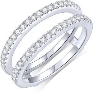 KSTYLE Moissanite Ring Enhancer Wedding Bands for Women Ring Guard for Engagement Rings, D Color VVS1 Lab Created Moissanite Rings 925 Sterling Silver Wedding Ring Protector(V-Shape)