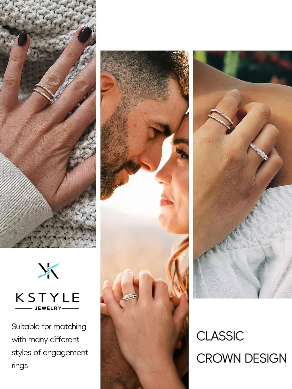 KSTYLE Moissanite Ring Enhancer Wedding Bands for Women Ring Guard for Engagement Rings, D Color VVS1 Lab Created Moissanite Rings 925 Sterling Silver Wedding Ring Protector(V-Shape)