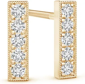 Lab Grown Diamond Linear Bar Stud Earrings in 14k Solid Gold/Silver (H Color, SI2 Clarity)