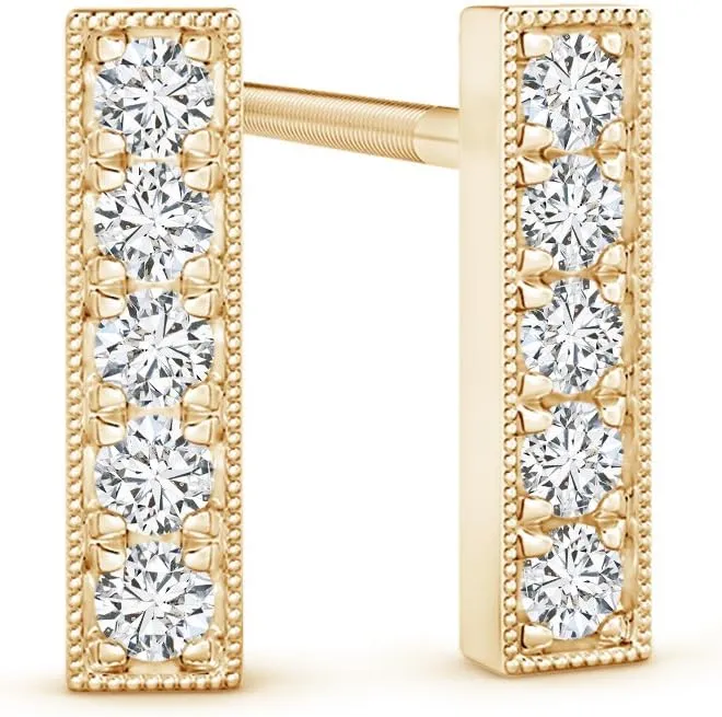 Lab Grown Diamond Linear Bar Stud Earrings in 14k Solid Gold/Silver (H Color, SI2 Clarity)