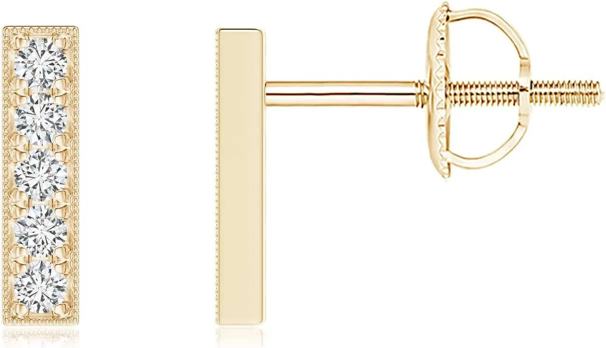 Lab Grown Diamond Linear Bar Stud Earrings in 14k Solid Gold/Silver (H Color, SI2 Clarity)