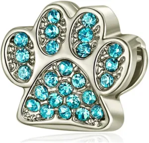 LaBenie Blue Crystal Dog/Cat Paw Charm Bead
