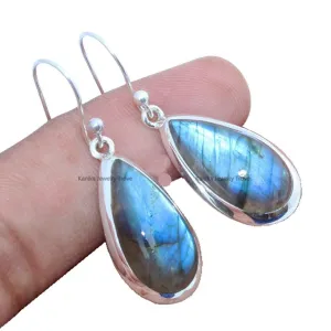 Labradorite 925 Sterling Silver Teardrop Earrings Gift for Women & Girl