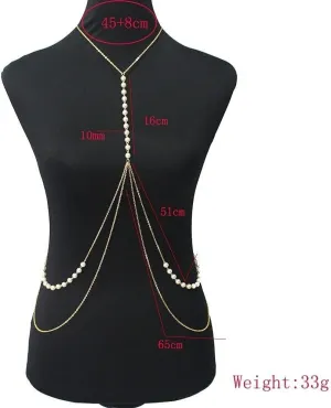 Ladies Belt,Women Belt Womens Belly Body Costume Jewelry, Women Body Chain Sexy Gold Color Beach Back Body Waist Chain Imitation Pearls Back Bib Necklace& Pendants (Color : Gold) ( Color : Gold )