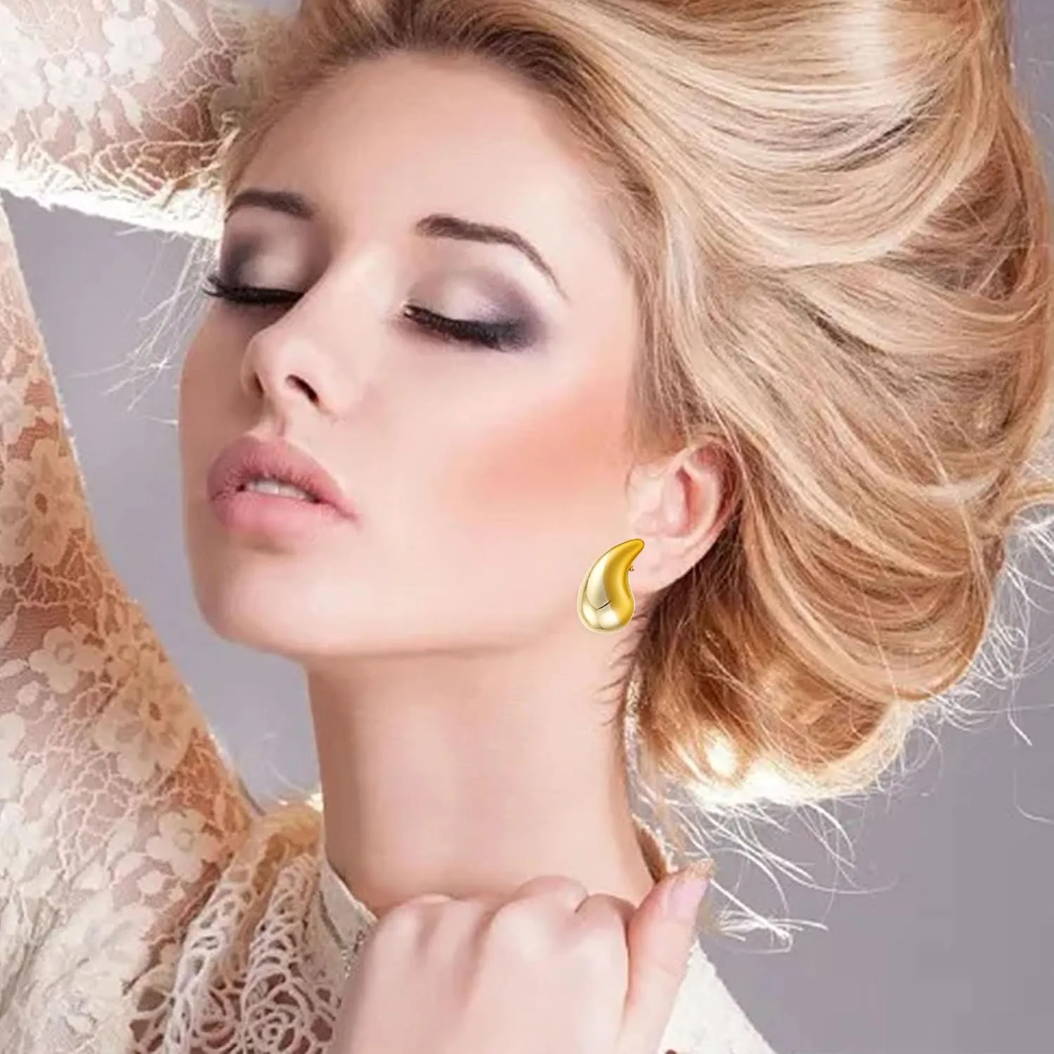 Large Teardrop Earrings Gold Silver Color Plated Lightweight Chunky Hoop Earrings Hypoallergenic Fashion Jewelry for Women