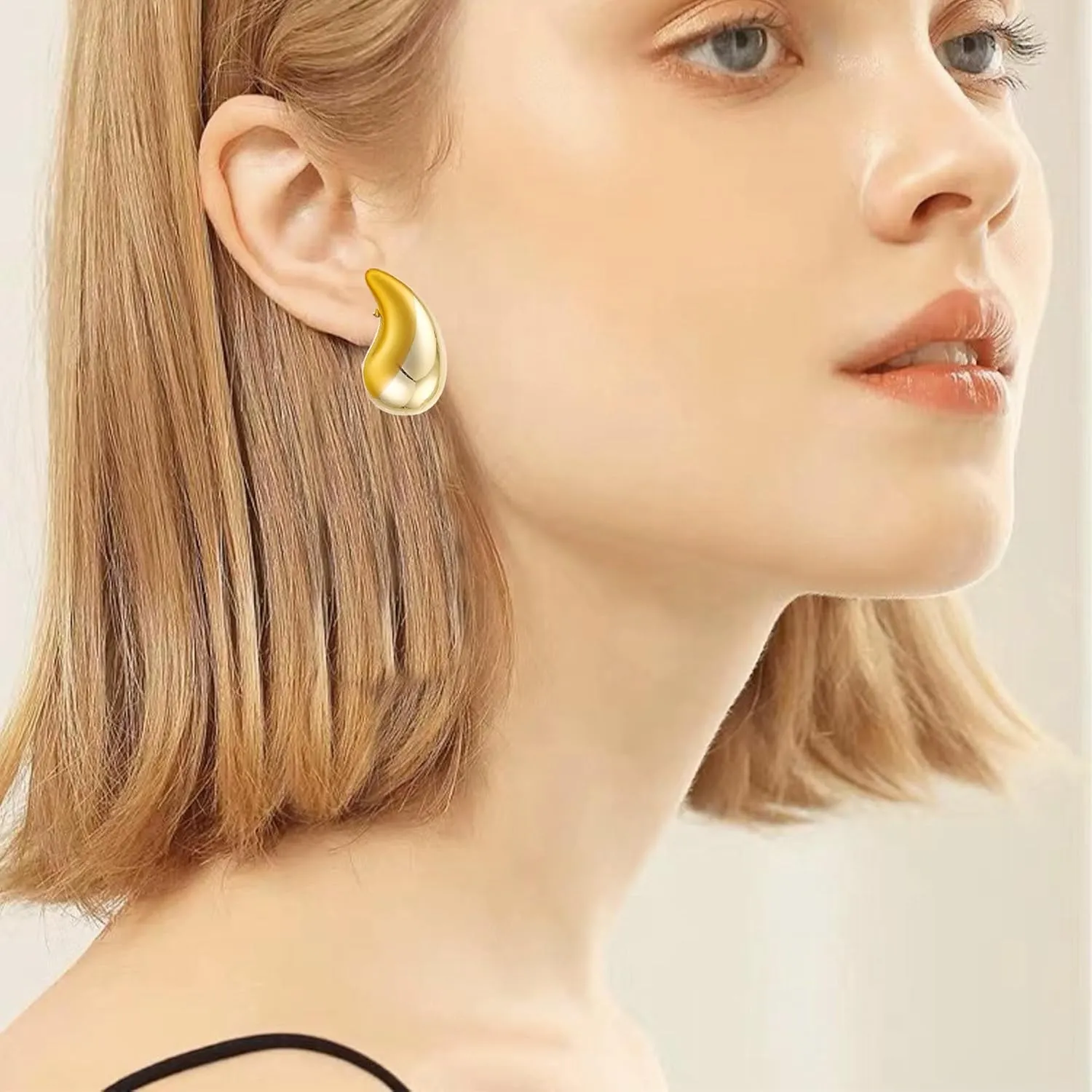 Large Teardrop Earrings Gold Silver Color Plated Lightweight Chunky Hoop Earrings Hypoallergenic Fashion Jewelry for Women