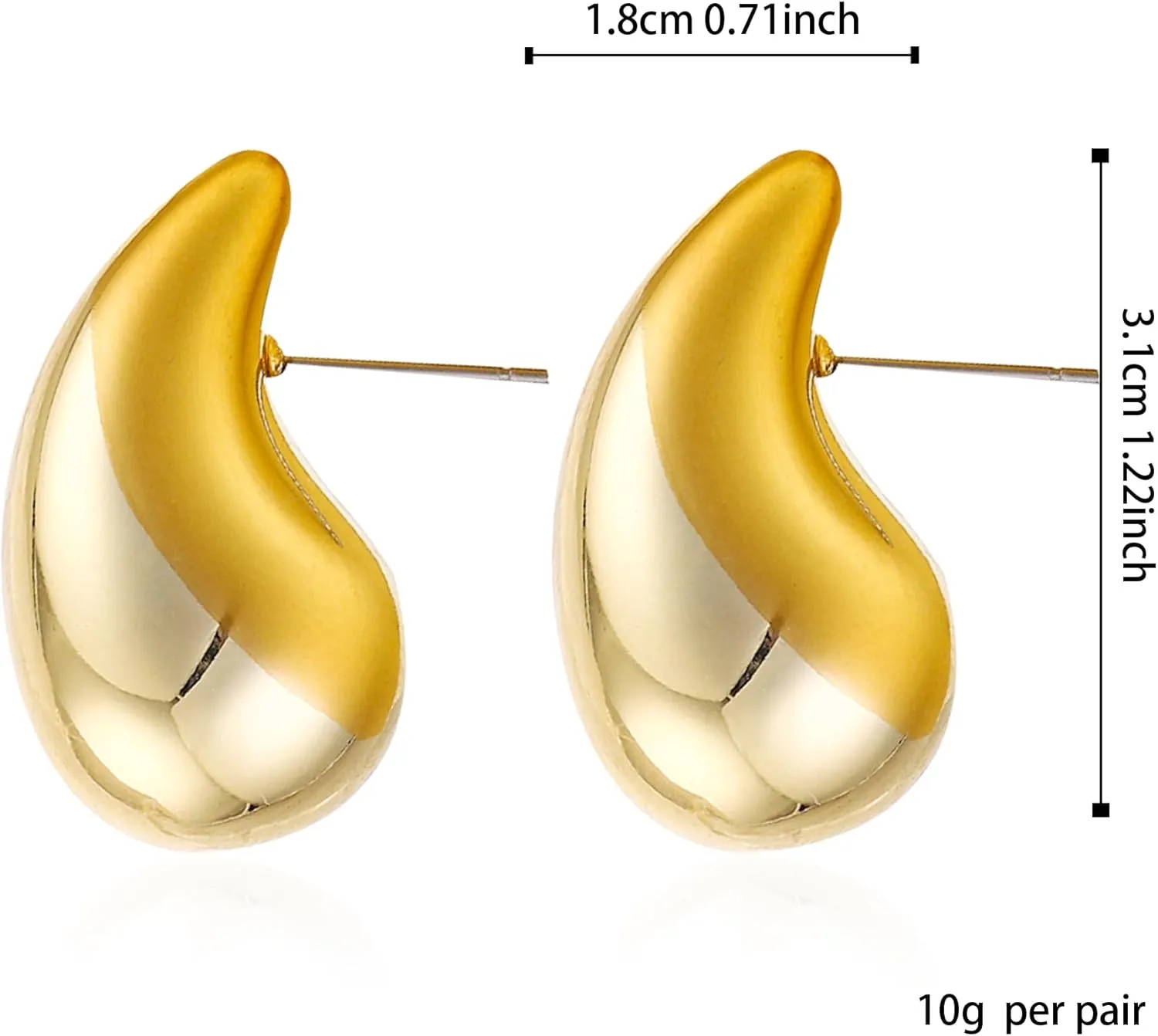 Large Teardrop Earrings Gold Silver Color Plated Lightweight Chunky Hoop Earrings Hypoallergenic Fashion Jewelry for Women
