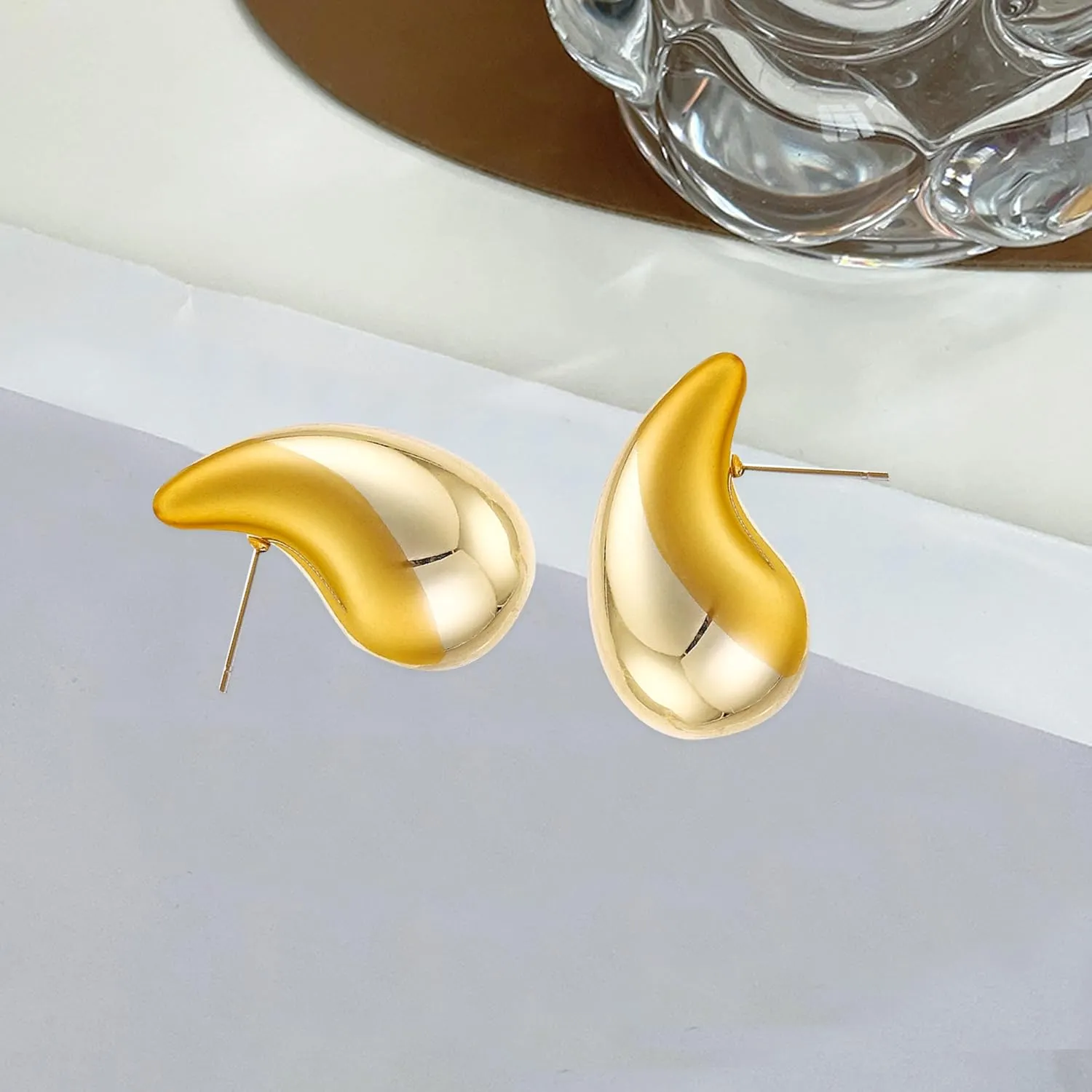 Large Teardrop Earrings Gold Silver Color Plated Lightweight Chunky Hoop Earrings Hypoallergenic Fashion Jewelry for Women